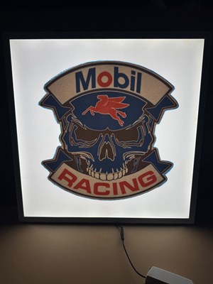 Lot 175 - MOBIL RACING LIGHT UP SIGN 23.5" X 23.5"