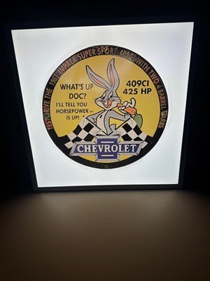 Lot 193 - BUGS BUNNY CHEVROLET , LIGHT UP SIGN 23.5" X 23.5"