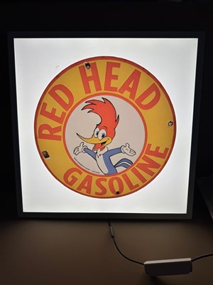 Lot 257 - REDHEAD GASOLINE , LIGHT UP SIGN 23.5" X 23.5"