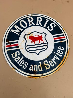 Lot 671 - MORRIS SALES AND SERVICE ENAMEL REPRO SIGN 12" DIA
