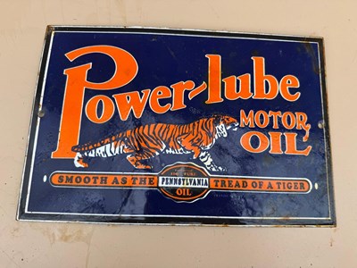Lot 657 - POWER-LUBE MOTOR OIL ENAMEL REPRO SIGN 12" X 8"