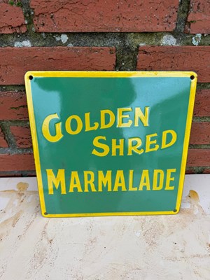 Lot 417 - GOLDEN SHRED MARMALADE ENAMEL REPRO SIGN 12" X 12"