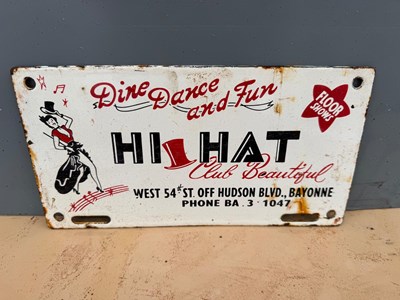 Lot 347 - HI HAT CLUB ENAMEL REPRO SIGN 10.5" X 5.5"