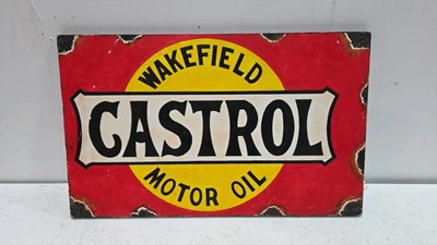 Lot 779 - CASTROL WAKEFIELD MOTOR OIL WOODEN PAINTED SIGN 24" X 14"