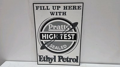 Lot 185 - WOODEN HAND PAINTED PRATT'S ETHYL PETROL SIGN 27" X 20"