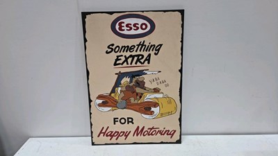 Lot 405 - WOODEN HAND PAINTED ESSO FOR HAPPY MOTORING SIGN 28" X 20"