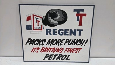 Lot 509 - WOODEN HAND PAINTED REGENT TT PETROL SIGN 28" X 24"