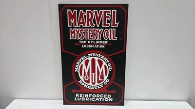 Lot 715 - WOODEN HAND PAINTED MARVEL OIL SIGN 31" X 20"
