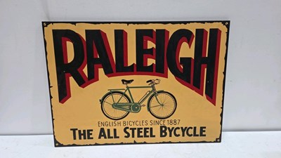 Lot 881 - WOODEN HAND PAINTED RALEIGH BICYCLE SIGN 27" X 20"