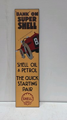 Lot 761 - WOODEN HAND PAINTED BANK OF SHELL SIGN 48" X 12"