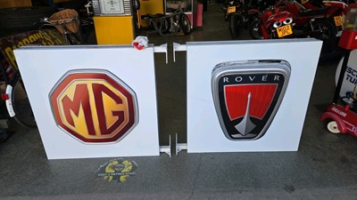 Lot 123 - PAIR OF MG / ROVER , DOUBLE SIDED DEALER SIGNS 40" X 39"
