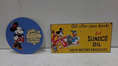 Lot 269 - SUNOCO OIL ALUMINIUM PRINTED SIGNS 23" X 12" & 15" DIA