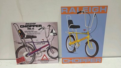 Lot 415 - PAIR OF RALEIGH CHOPPER , ALUMINIUM PRINTED SIGNS APPROX 22" X 16"