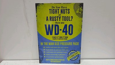 Lot 555 - TIN PRINTED REPRO WD 40 SIGN 28" X 20"