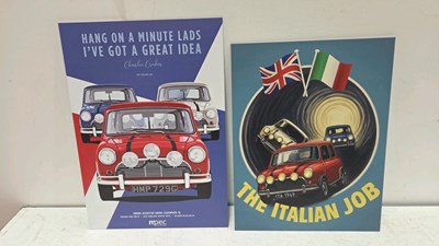 Lot 669 - PAIR OF ALUMINIUM PRINTED ,THE ITALIAN JOB SIGNS APPROX 19" X 14"