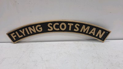 Lot 749 - FLYING SCOTSMAN REPRO CAST SIGN 35" X 5"