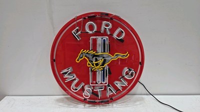 Lot 389 - FORD MUSTANG GLASS NEON LIGHT UP SIGN 20" DIA