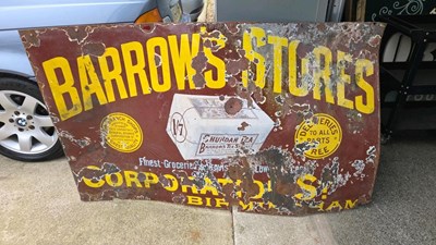 Lot 863 - BARROWS STORES ENAMEL SIGN 60" X 36"