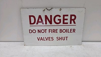 Lot 563 - DANGER DO NOT FIRE BOILER ENAMEL SIGN 24" X 15"