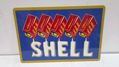 Lot 343 - SHELL MOTOR SPIRIT OIL CAN REPRO ENAMEL SIGN 24" X 16"