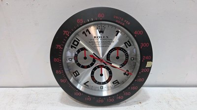Lot 709 - ROLEX STYLE COSMOGRAPH DAYTONA WALL CLOCK 16" DIA
