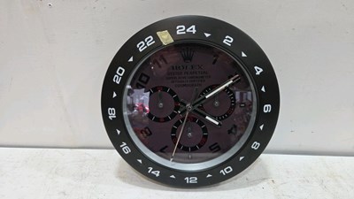 Lot 815 - ROLEX STYLE COSMOGRAPH DAYTONA WALL CLOCK 16" DIA