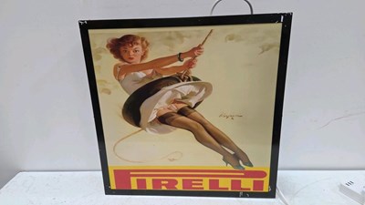 Lot 51 - PIRELLI GIRL LIGHT UP SIGN 24" X 24"