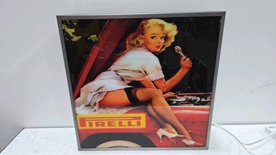 Lot 521 - PIRELLI GIRL LIGHT UP SIGN 24" x 24"