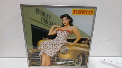 Lot 561 - PIRELLI GIRL LIGHT UP SIGN 24" X 24"