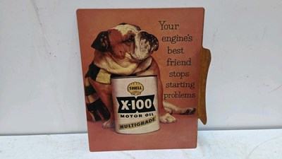 Lot 625 - SHELL X-100 MOTOR OIL REPRO , DOUBLE SIDE SIGN 20" X 16"