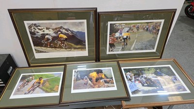 Lot 593 - 5 FRAMED LIMITED EDITION TOUR DE FRANCE BY PAT CLEARY