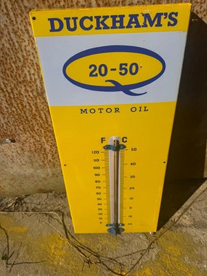 Lot 151 - 20-50 DUCKHAMS ENAMEL THERMOMETER 27" X 12"