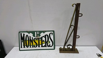 Lot 35 - MONSTER'S DOUBLE SIDED HANGING SIGN 29" X 12"