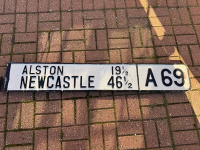 Lot 183 - A69 NEWCASTLE - ALSTON ROAD CAST SIGN 58" X 9"