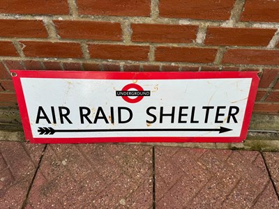 Lot 387 - UNDERGROUND AIR RAID SHELTER REPRO ENAMEL SIGN 36" X 12"