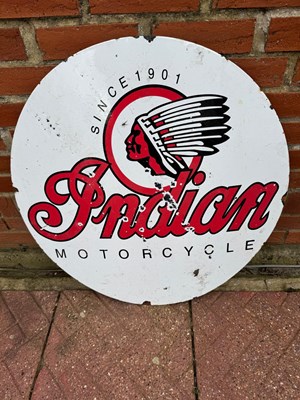 Lot 253 - INDIAN MOTORCYCLES REPRO ENAMEL SIGN 30" DIA