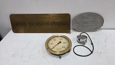 Lot 687 - BOILER GAUGE PLATE & REDEX GUAGE ,BRASS SMALL WALL PLATE 26" X 8.5" - .