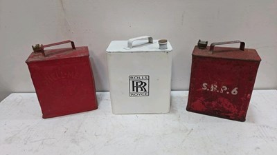 Lot 335 - 2X PETROL CANS & ROLLS ROYCE TIN
