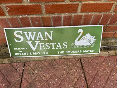 Lot 793 - SWAN VESTAS REPRO ENAMEL SIGN 29.5" X 9.5"