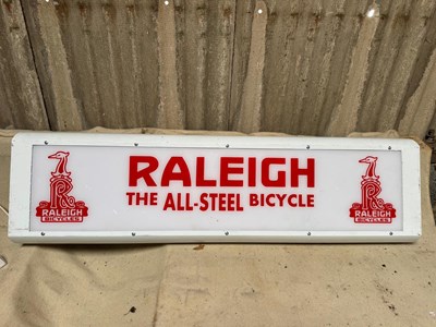 Lot 503 - RALEIGH THE ALL STEEL BICYCLE LIGHT UP SIGN 49" X 12"