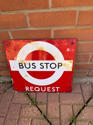 Lot 663 - BUS STOP , DOUBLE SIDED ENAMEL SIGN 16" X 14"