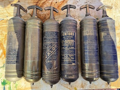 Lot 559 - 6 OLD BRASS CAR FIRE EXTINGUISHERS