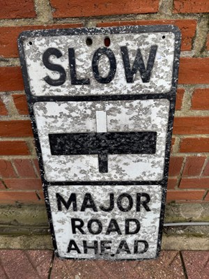 Lot 453 - CAST ALLY MAJOR ROAD AHEAD SIGN 27.5" X 14"