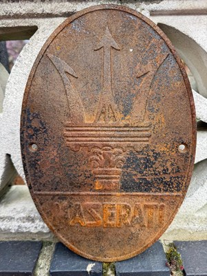 Lot 435 - CAST MASERATI SIGN 11.5" x 7.5"