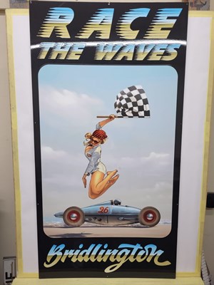 Lot 375 - METAL RACE THE WAVES SIGN 26"X49"
