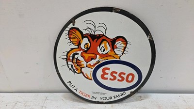 Lot 65 - ESSO PUT A TIGER IN YOUR TANK REPRO ENAMEL SIGN 12" DIA