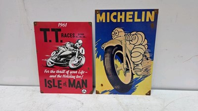 Lot 95 - TIN REPRO TT RACES + MICHELIN MOTOR BIKE SIGNS
