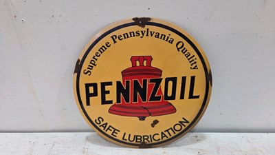 Lot 149 - PENNZOIL LUBRICATION REPRO TIN SIGN 14" DIA