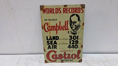 Lot 69 - SIR MALCOLM CAMPBELL OLDER REPRO ENAMEL SIGN 15" X 10"