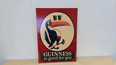 Lot 173 - WOODEN HAND PAINTED GUINNESS SIGN 28" X 20"
